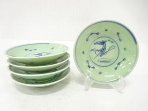 染付青磁　小皿　5客揃